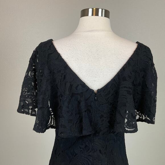 Ralph Lauren Black Lace Cocktail Dress Size 8 Ruffled V-Neck Short Sleeve Sheath - Picture 6 of 12